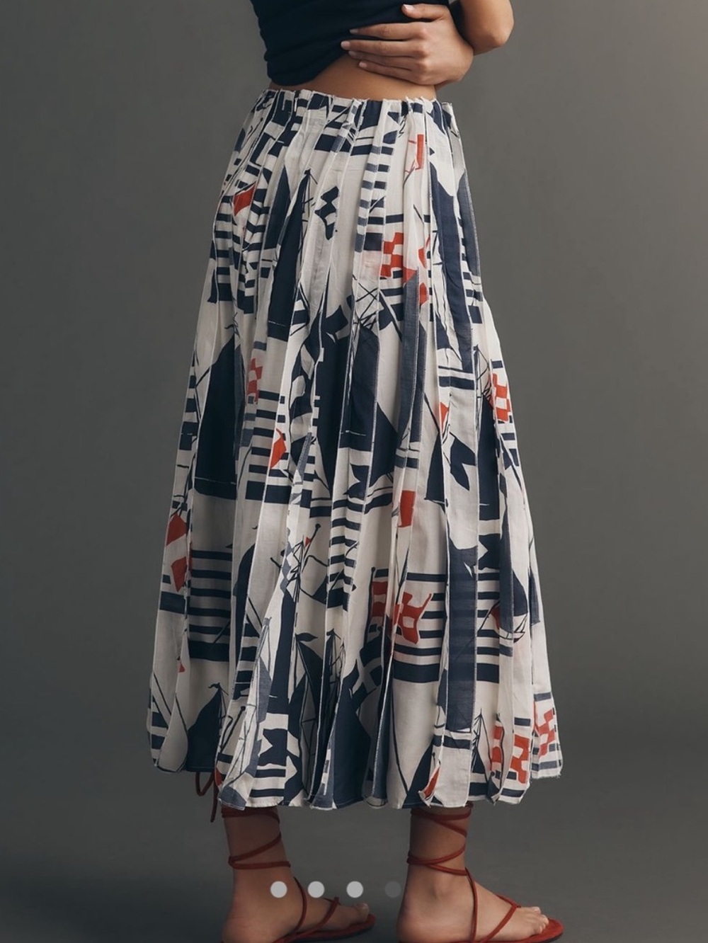 ⛵️Anthropologie Piped Midi Skirt Maeve New Medium Petite Novelty Sailboat Navy - Picture 2 of 14